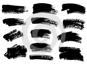 Painted grunge stripes set. Black labels, background, paint tex