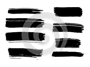 Painted grunge stripes set. Black labels, background, paint texture. Brush strokes vector.