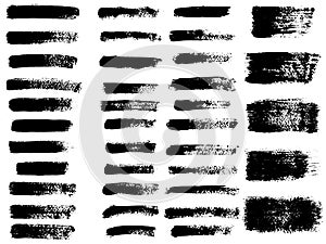 Painted grunge stripes set. Black labels, background, paint texture. Brush strokes vector. Handmade design