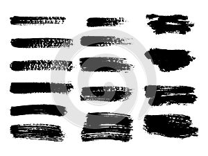 Painted grunge stripes set. Black labels, background, paint texture. Brush strokes vector. Handmade design elements