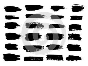 Painted grunge stripes set. Black labels, background, paint texture. Brush strokes vector. Handmade design elements