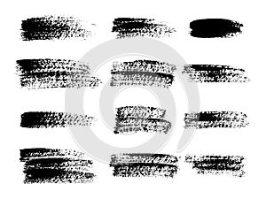 Painted grunge stripes set. Black labels, background, paint texture. Brush strokes vector. Handmade design elements