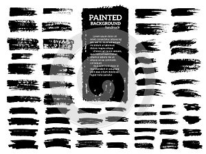 Painted grunge stripes set. Black labels, background, paint texture. Brush strokes vector. Handmade design elements