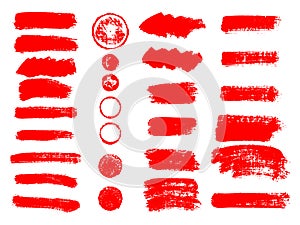 Painted grunge stripes set. Red labels, background