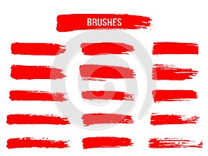 Painted grunge stripes set. Red  labels, background