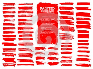 Painted grunge stripes set. Red labels, background