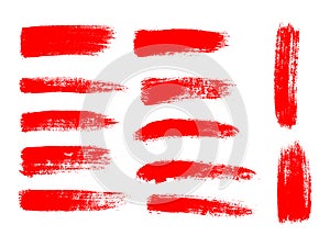 Painted grunge stripes set. Red labels, background