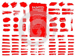 Painted grunge stripes set. Red labels, background, paint texture. Brush strokes vector.