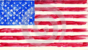 Painted grungy american flag, stars and stripes on white background