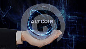 Painted hand shows concept hologram Altcoin on his hand photo