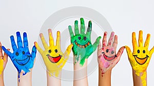 painted hands of children with smileys