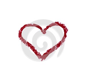 Painted heart with red lipstick isolated on a white background