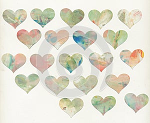 Painted hearts with white background