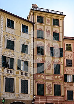 Painted houses on the Piazza Caprera in Santa Margherita Ligure, Italy photo