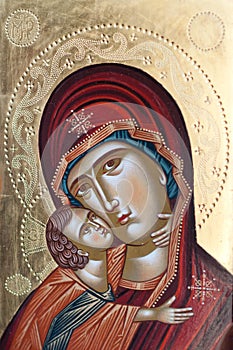 Painted icon of Virgin Mary and Jesus Christ photo