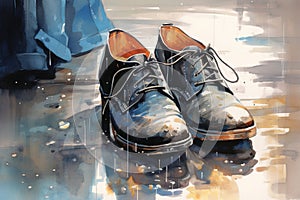 painted illustration of pair of boots. Generative AI