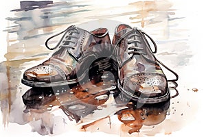 painted illustration of pair of boots. Generative AI