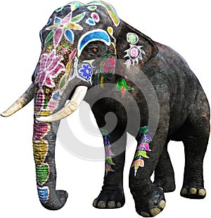 Painted India Elephant, India, Isolated