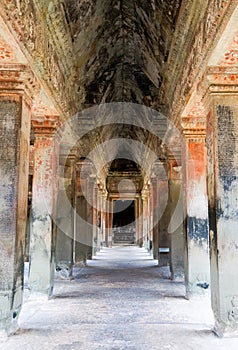 Painted interior of Angor Wat, Cambodia