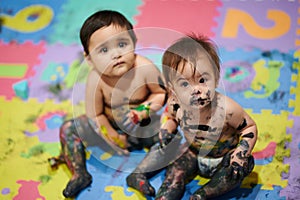 Painted kids bodies photo