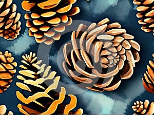 painted knolling watercolour fir cone background Kodachrome