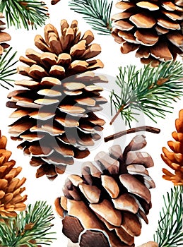 painted knolling watercolour fir cone background Kodachrome