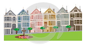 Painted Ladies Row Houses in San Francisco CA vector Illustration