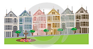 Painted Ladies Row Houses in San Francisco CA vector Illustration photo