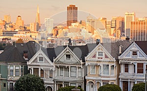 Painted Ladies Victorian Era Houses San Francisco at Sunset