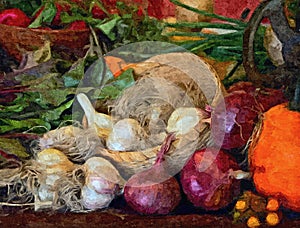 Painted Look of Vegetable Harvest Still-Life