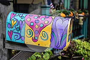 Painted Mailbox with Ultra Violet Hearts