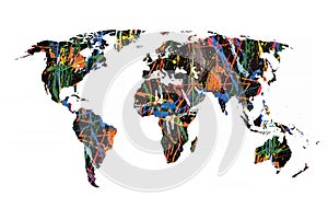 Painted map of the world. High resolution abstract multi-colored background