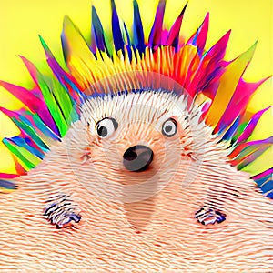 Painted multicolored hedgehog. Generative AI