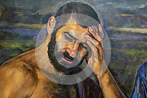 Painted oil on canvas of a man with thick beard