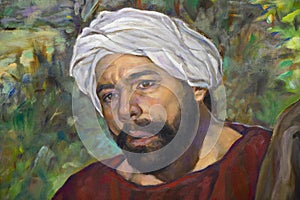 Painted oil on canvas of a man with thick beard