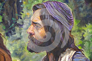 Painted oil on canvas of a man with thick beard