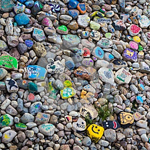 Painted pebbles on the bank of the South Saskatchewan River