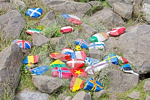 Painted pebbles with flags