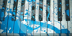 Painted piano, musical style, grunge instrument.