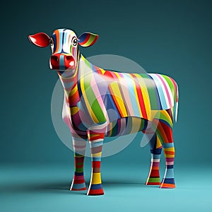 Vibrant Pop Art Cow Sculpture With Colorful Stripes photo