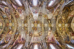 Painted roof. Landmark San Nicolas church in Valencia. Spain