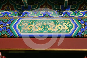 Painted roof supports on Chinese building