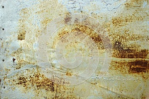 Painted rusty metal background. White and rusty background
