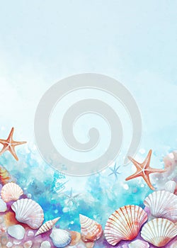 Watercolor seashells mobile frame, poster, background, wallpaper photo