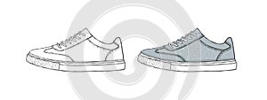 Painted shoes. Sneakers or loafers. Drawing Style Images. Vector illustration