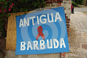 Painted sign of Antigua and Barbuda Caribbean Islands