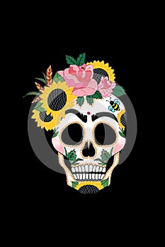 painted skull pattern in Mexican style