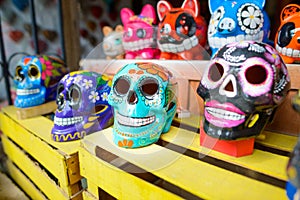 Painted Skulls on the day of the dead,mexico