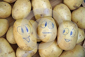 Painted smiling potatoes are ooking to a sad potato photo