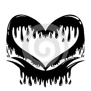 Painted spray illustration with black heart shape covered in black ink valentine theme, this design is suitable for photocall,